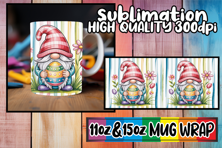 Joyful sips 11oz 15oz sublimation wrap, Easter Gnomes
