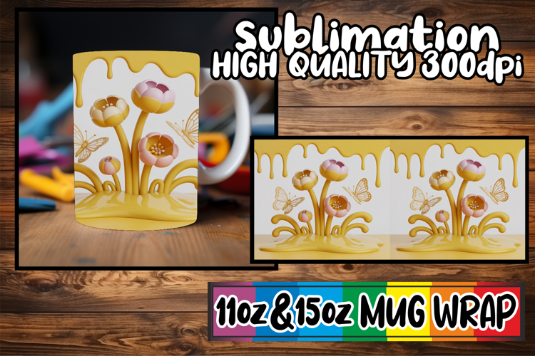 Joyful heart sublimation mug wrap, 3D Flowers