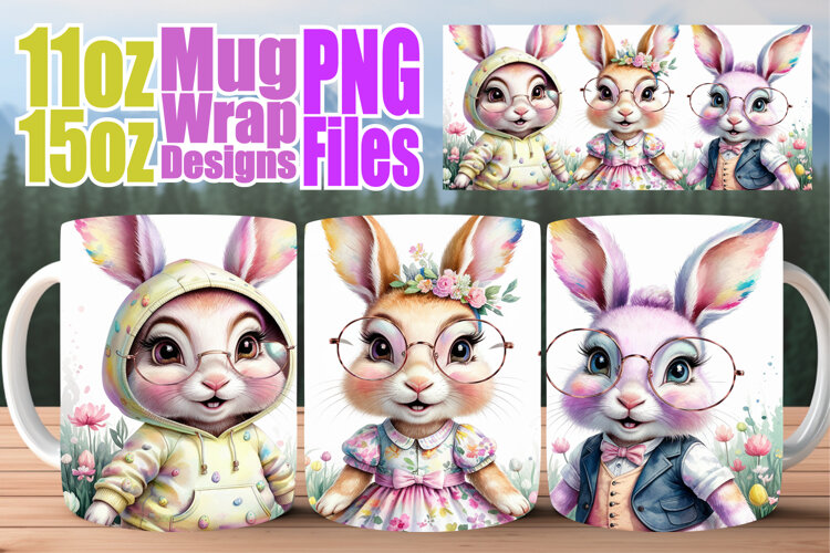 Joyful heart sublimation mug wrap, Easter Bunny example image 1