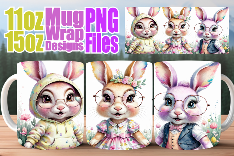 Joyful heart sublimation mug wrap, Easter Bunny