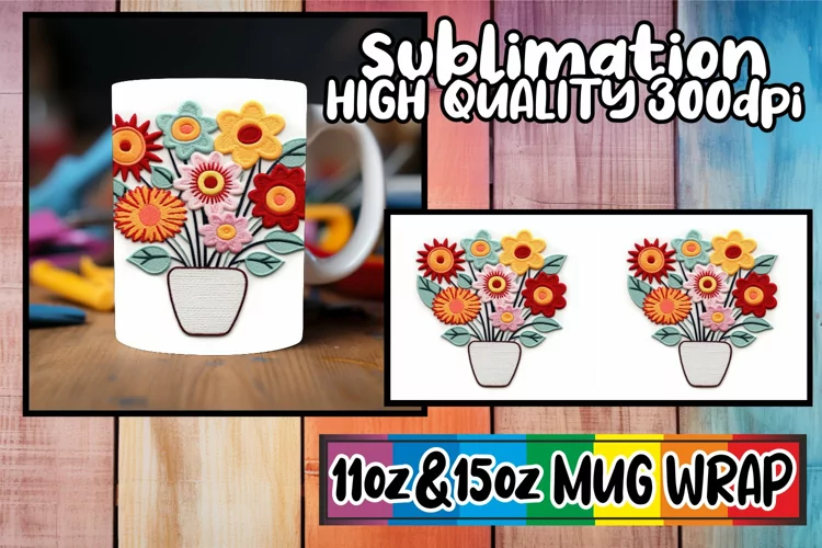 3D Valentine's Elegance: Embroidered Mug Art