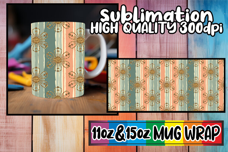 Cheerful journeys 11oz 15oz sublimation wrap, Gold Flower example image 1