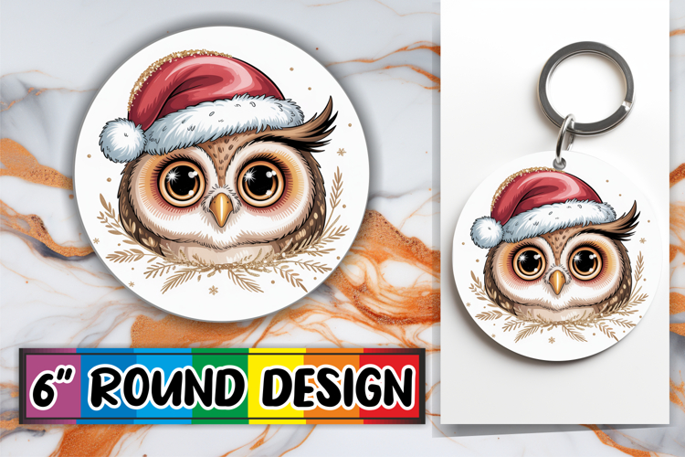 Unique Round Keychain Sublimation PNG, Cute Christmas