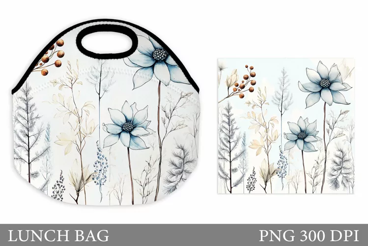 Flowers Lunch Bag Sublimation. Leaves Lunch Bag Design