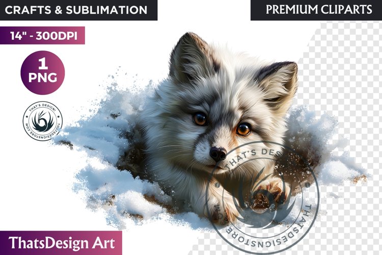 Arctic fox Watercolor Winter Wildlife Animal Clipart PNG