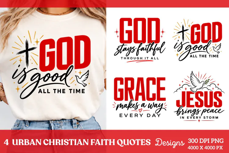 4 Urban Christian Faith Shirt PNG Designs, 4 Christian Grace