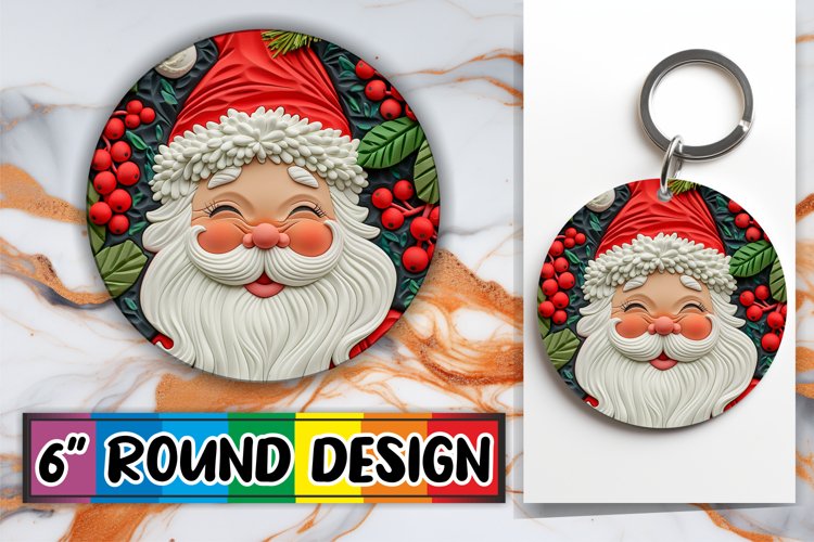 Festive 3D Santa Round Keychain Design PNG Winter