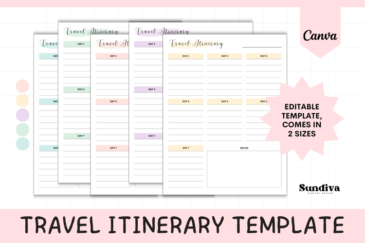 Travel Itinerary Editable Template 2 | Travel Planner