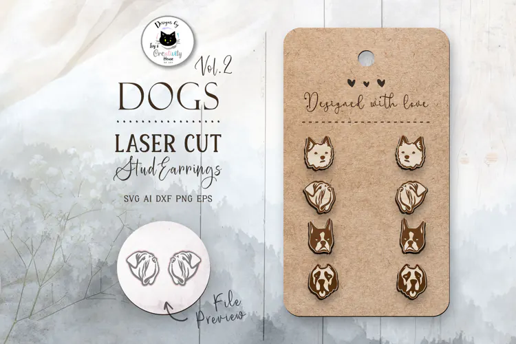 Dog Stud Earrings Vol.2 | Dog Laser Cut Files