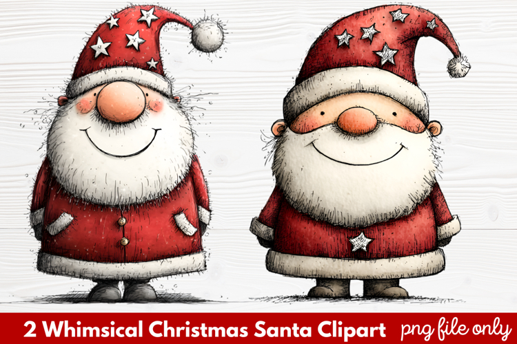 2 Whimsical Christmas Santa Clipart | Cute Santa PNG