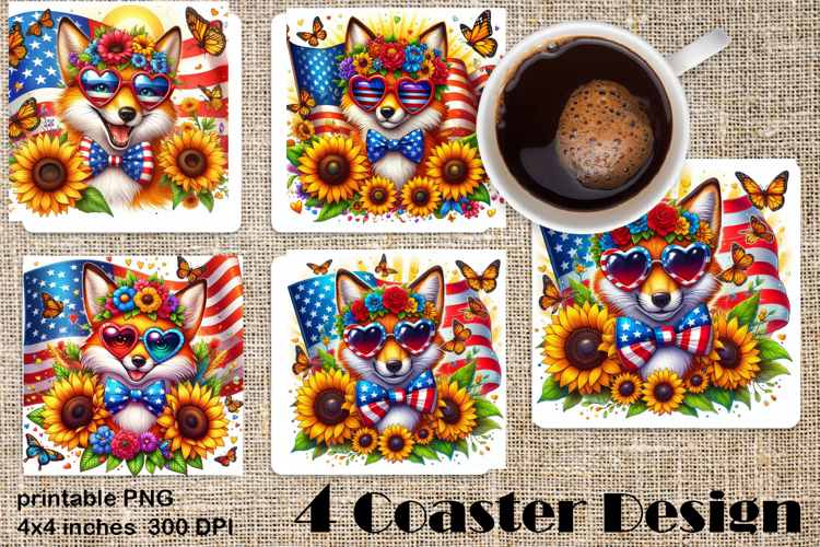 4 of July Patriotic girl, American Flag square coasters