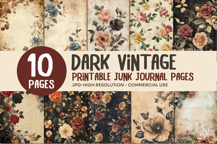 Dark Vintage Floral Junk Journal Pages