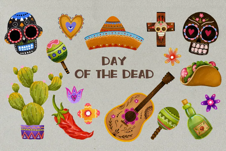 Watercolor Day of the Dead Clipart, Mexican Dia de los Muert