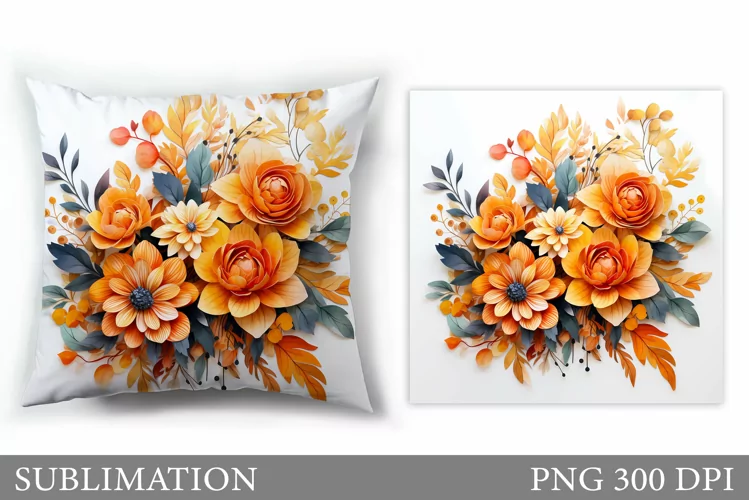 Floral Sublimation. 3D Flowers Pillow Sublimation