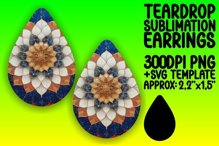 Cute Teardrop Earrings Design for Sublimation , Mandala