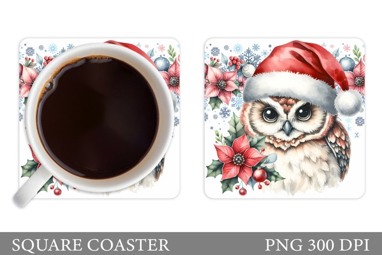 Christmas Owl Coaster Design. Christmas Coaster Sublimation example image 1