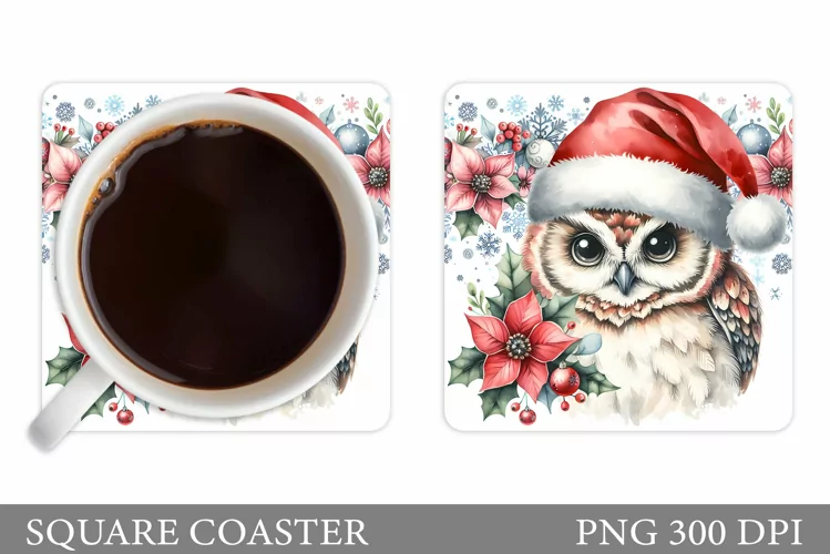 Christmas Owl Coaster Design. Christmas Coaster Sublimation
