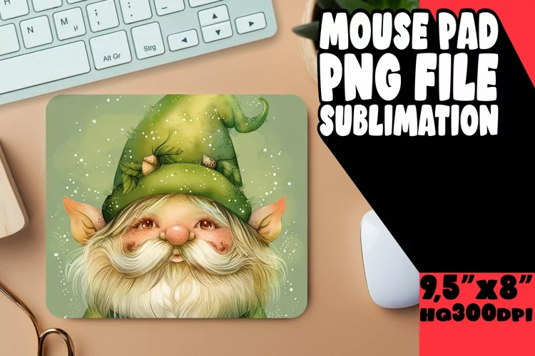 Whimsical Watercolor Gnome Mouse Pad Design Art