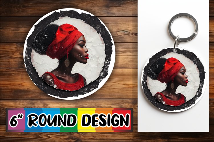 Keychain Winter Round Design with Holiday Woman Portrait example image 1