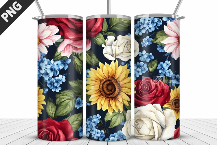 Valentine Rose Flowers Tumbler Wrap | Sublimation Design