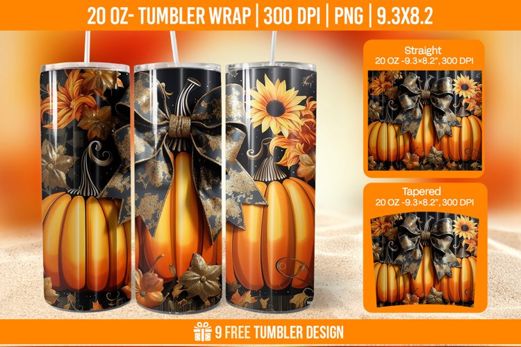 Pumpkin Tumbler Sublimation Wrap, 20 oz Fall Tumbler Wrap