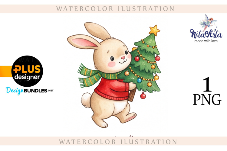Christmas Bunny in Watercolor Style