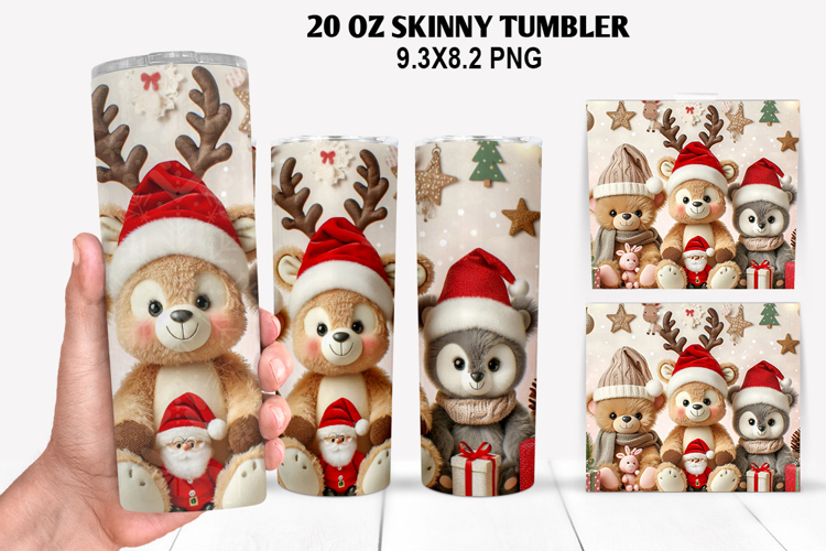 Bear Skinny Tumbler 20oz Wrap Design, Christmas Tumbler