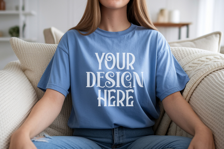 Blue Jean Comfort Colors 1717 T-shirt Mockups,1717 Mockups