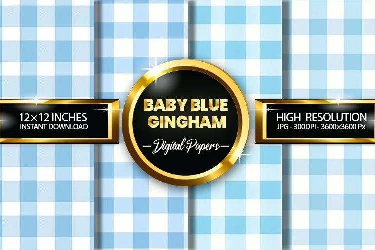 Baby Blue Gingham Digital Papers - 04 Variations