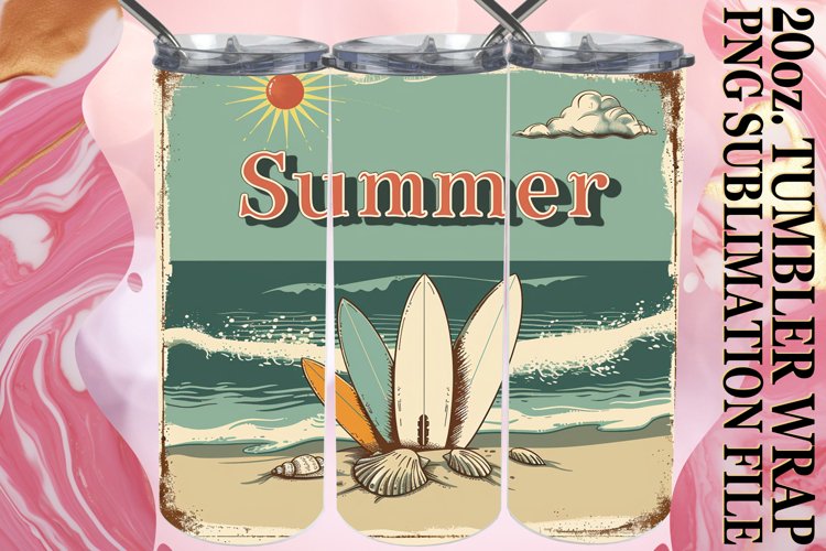 Summer Retro,Tumbler Wrap 20oz example image 1