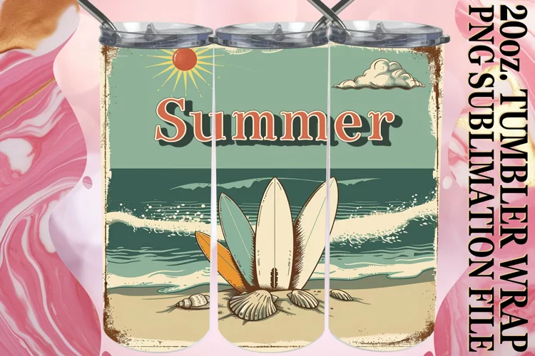 Summer Retro,Tumbler Wrap 20oz