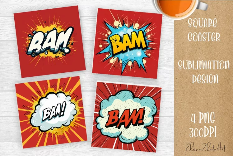 Comic Quote Coaster | 4 square coaster sublimation designs
