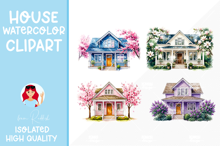 4 Cozy Watercolor House Clipart