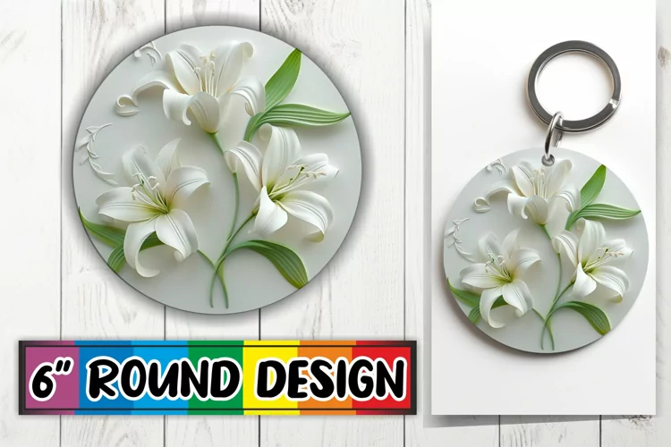 White Blossom Paradise: 3D Circle Design Sublimation