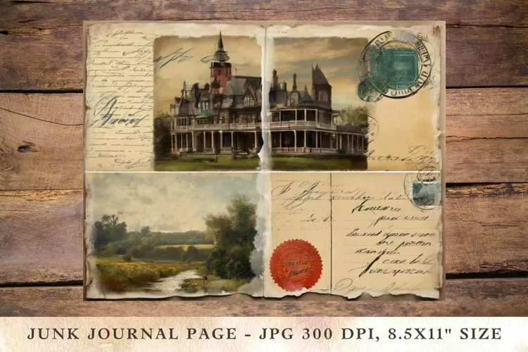 Printable Junk Journal Pages postcard landscape 12