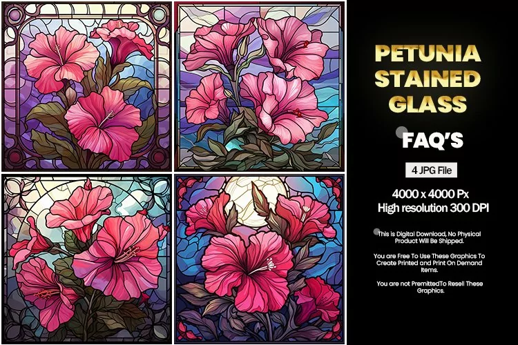 Stained Glass Petunia Square Coaster - 04 Variations