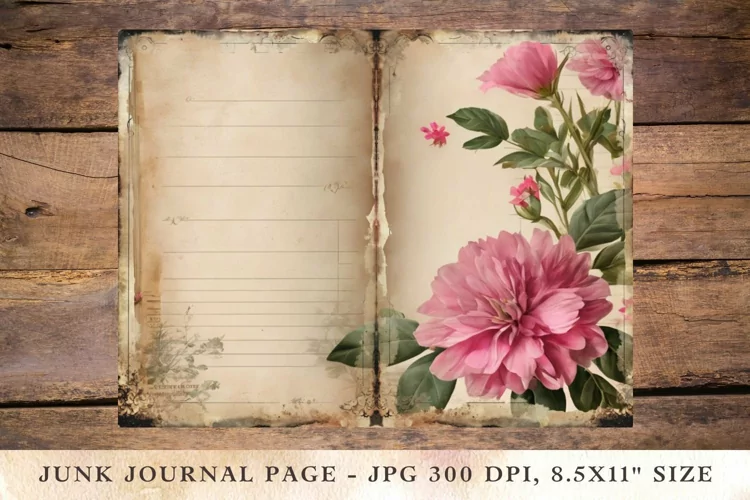 Printable Junk Journal Pages pink roses 3