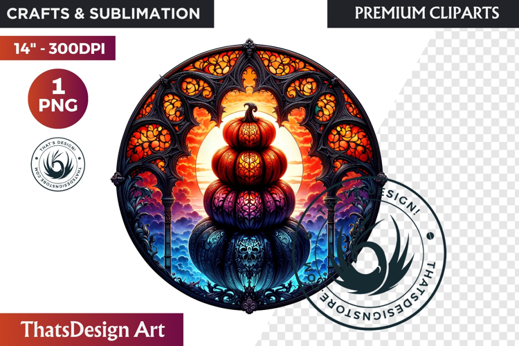 Halloween Gothic stained Glass Pumpkin Clipart