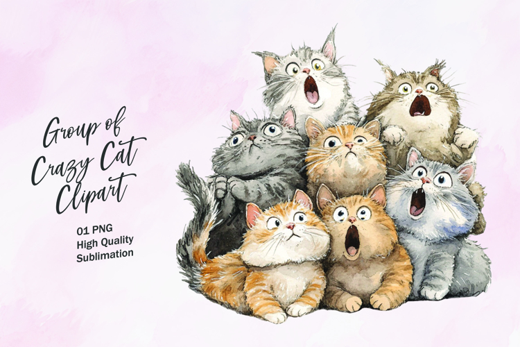 Group of cute cats clipart sublimation