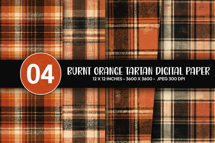 Burnt Orange Tartan Digital Paper example image 1