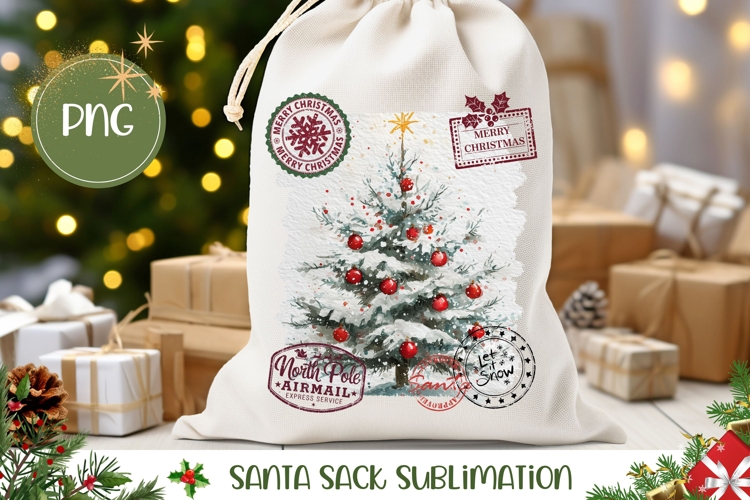 Snow Christmas Tree Santa Sack, Merry Christmas Gift Bag
