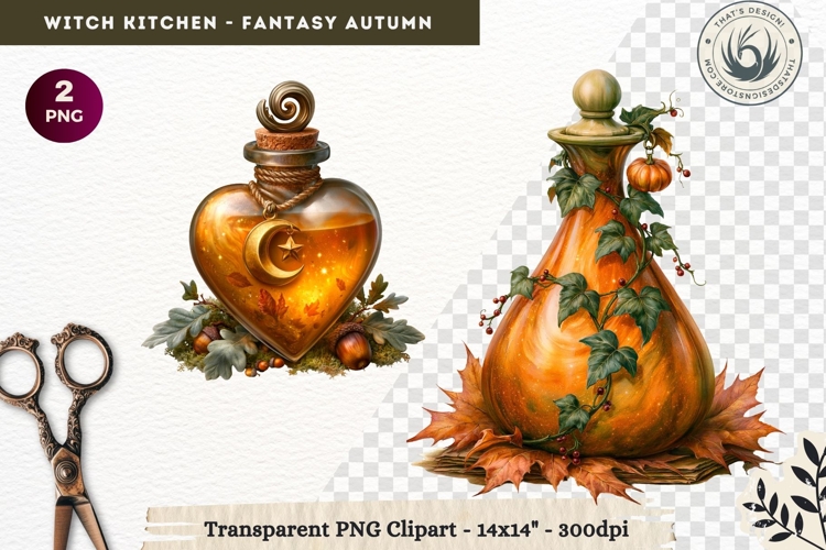 Autumnal Witch Kitchen Clipart cozy Fall PNG sublimation