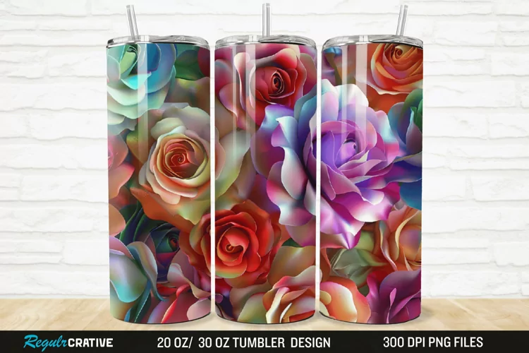 3D Colorful Roses 20/30oz Skinny Tumbler