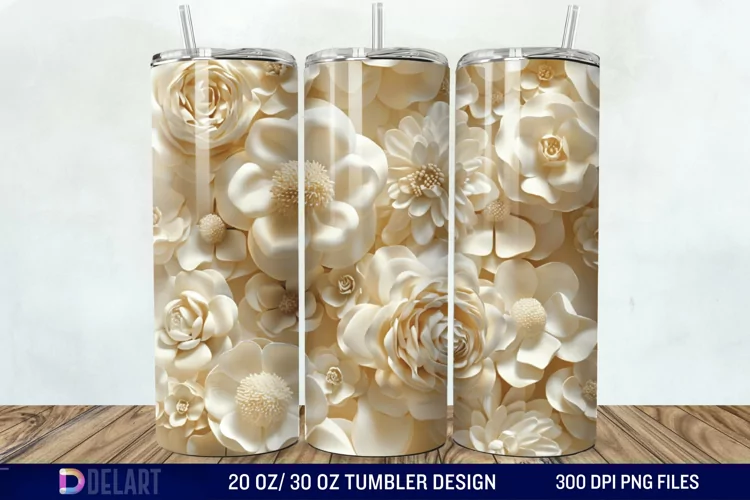 3D Flower Seamless Roses Tumbler Wrap