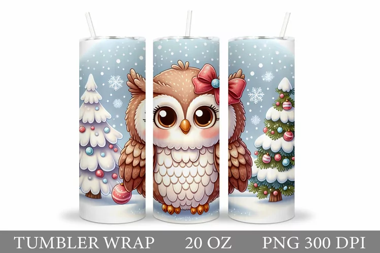 Winter Owl Tumbler Design. Christmas Tumbler Sublimation