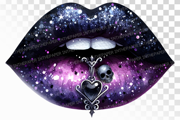 Gothic Glitter Lips Skull Jewel Halloween PNG Eerie Makeup
