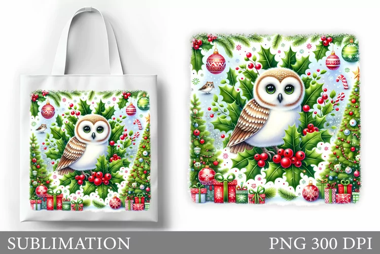 Christmas Owl Tote Bag. Christmas Tote Bag Sublimation