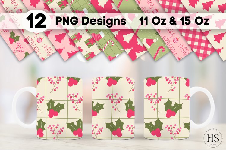 12 Retro Pink Christmas Mug Sublimation, Christmas Tree Mug