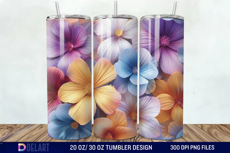 3D Painted Flower Tumbler Wrap
