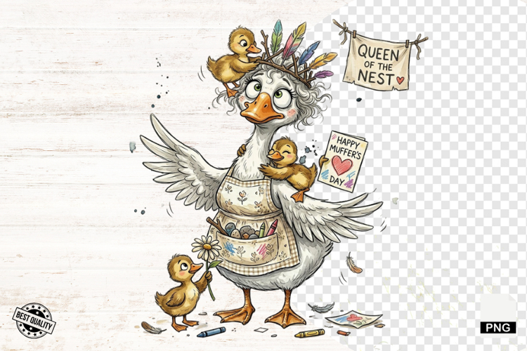 Quirky Whimsical Goose Mom PNG - Mothers Day Clipart